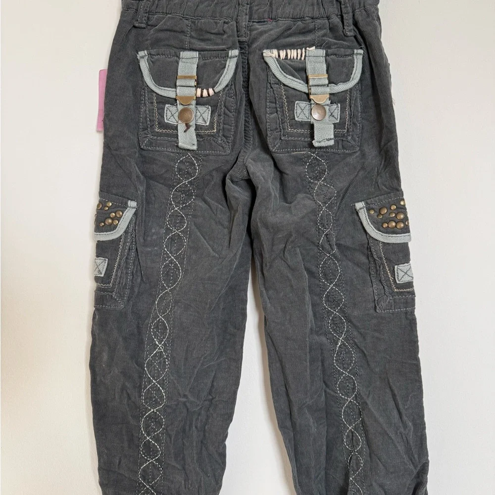 Girls Size 5 Corduroy Cargo Capri Pants Y2K Studded Embroidered